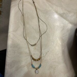 Plunder Gold and Turquoise Triple Layer Necklace